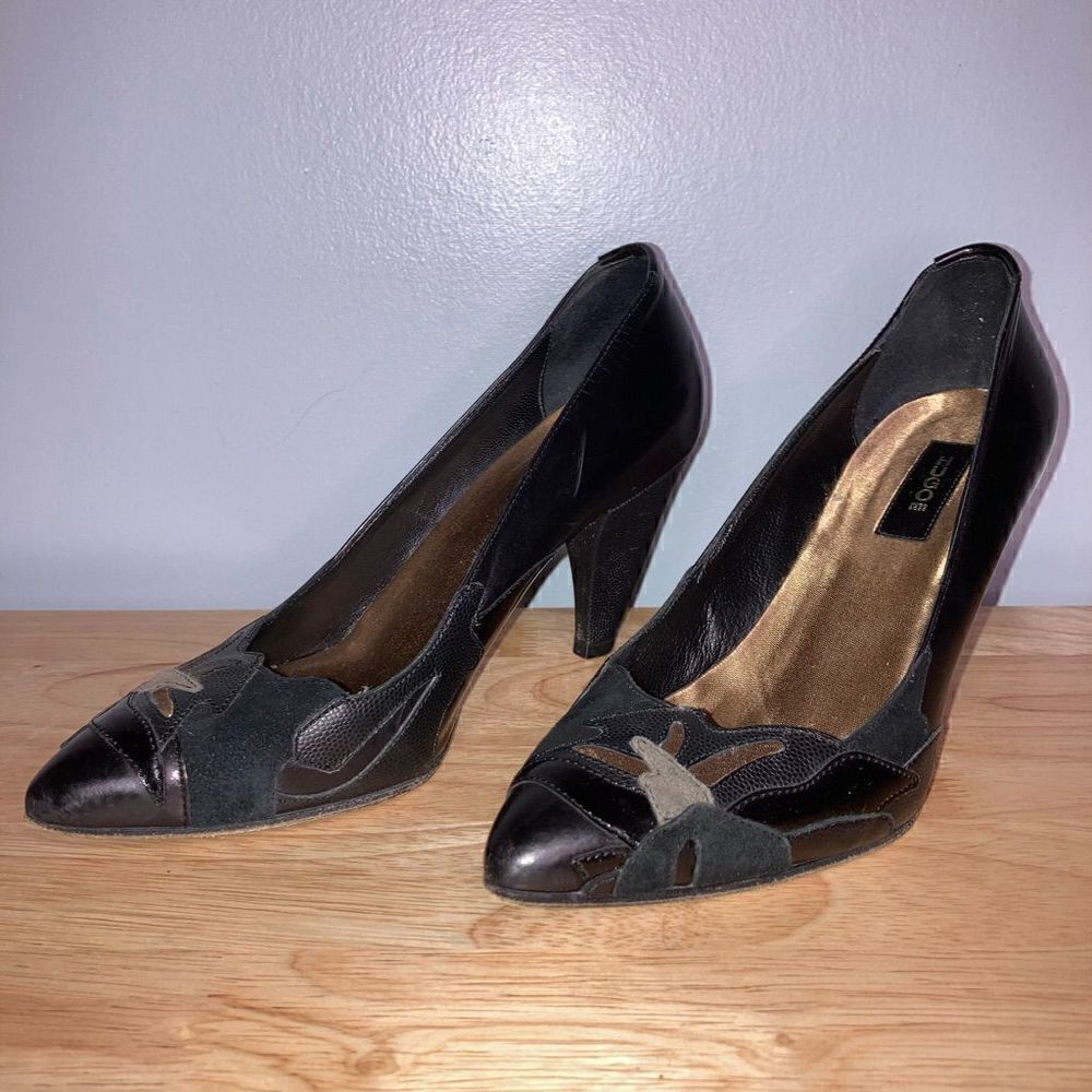 Hugo Boss, Mixed Media Patchwork Pumps Suede, Patent & Smooth Leather Women’s 36